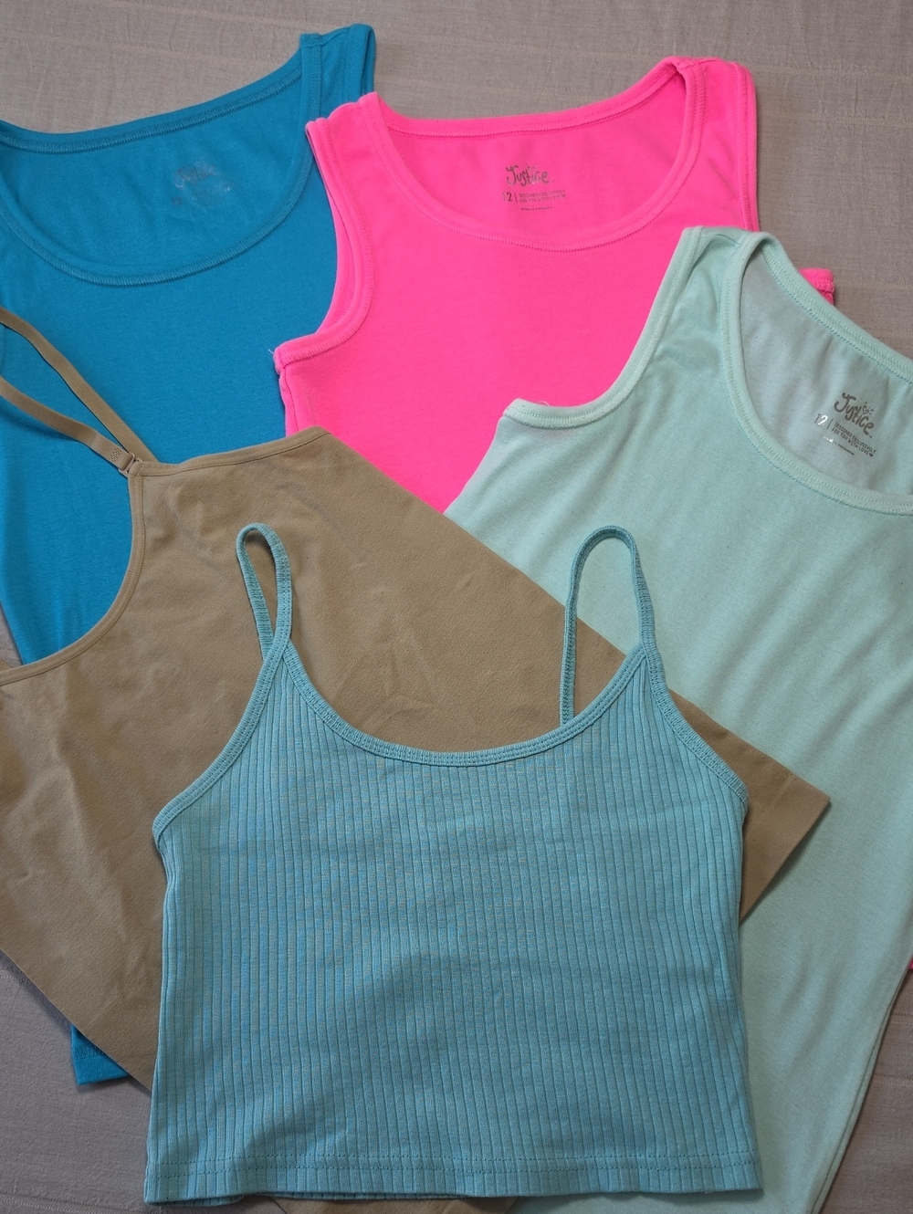 Set of 5 Tank Tops:  Justice Brand (3) & Other Tanks (2) Girls Size 12